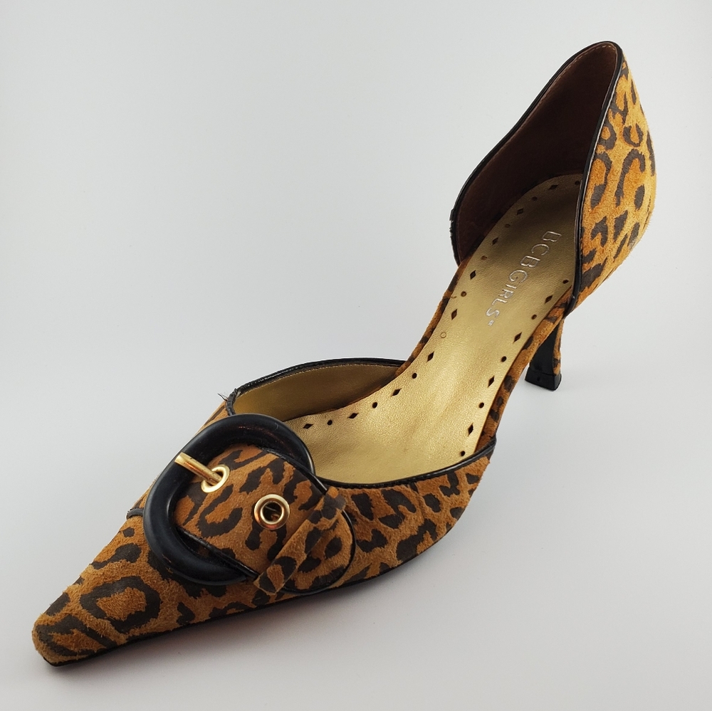 BCBGirls Women's Animal Print Kitten Heel